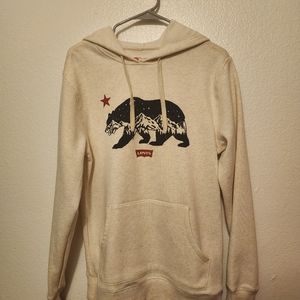 Levis Mens Hoodie Sweatshirt Beige Pullover Long Sleeve Kangaroo Pocket S